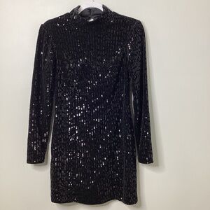 New Blue Rain Francesca’s Sequin Dress Black Medium Stretch Homecoming Mock Neck